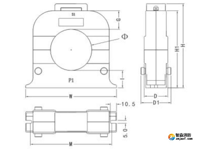 開口式，圓孔100A-400A外形尺寸圖